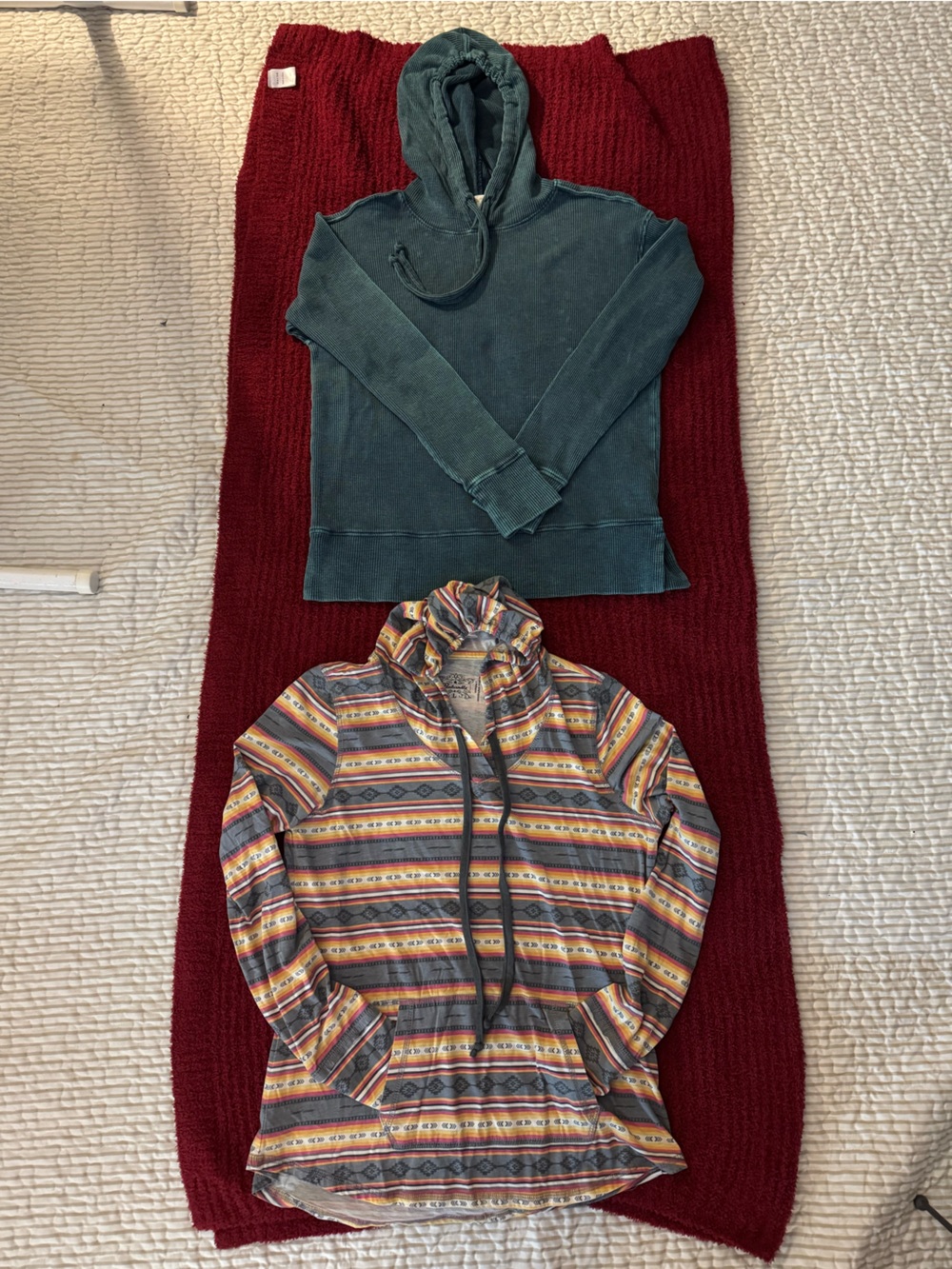 Natural Reflections Thermal Henley Hoodie - Teal and Aztec lightweight hoodie